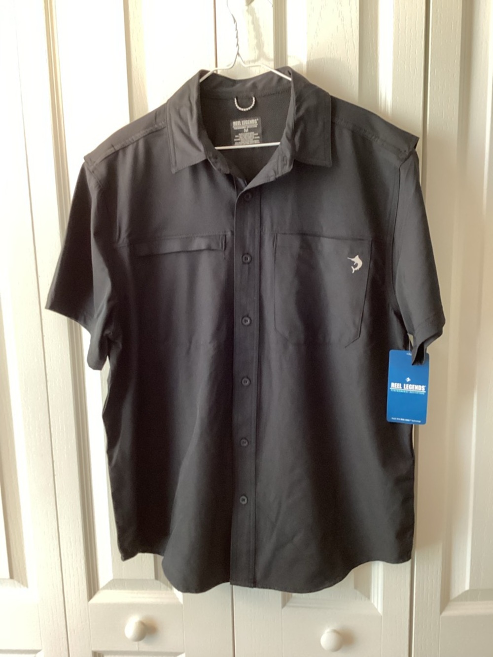 NWT Reel Legends Mens Short Sleeve Woven Saltwater Solid Black Shirt Sz Med